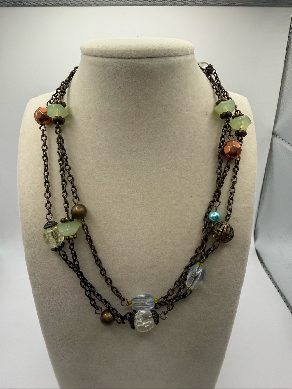 NWT Sassy & Chic Bronzed Cream Multi Strand Beaded Boho Necklace⁠